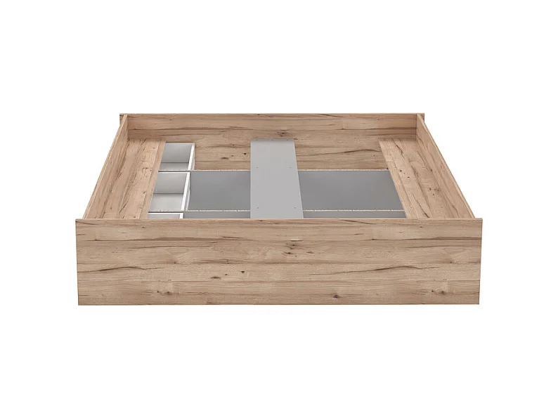 Lit 180 x 200 cm 3 tiroirs décor chêne naturel et blanc mat - ALBANE