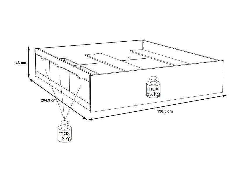 Lit 180 x 200 cm 3 tiroirs décor chêne naturel et blanc mat - ALBANE