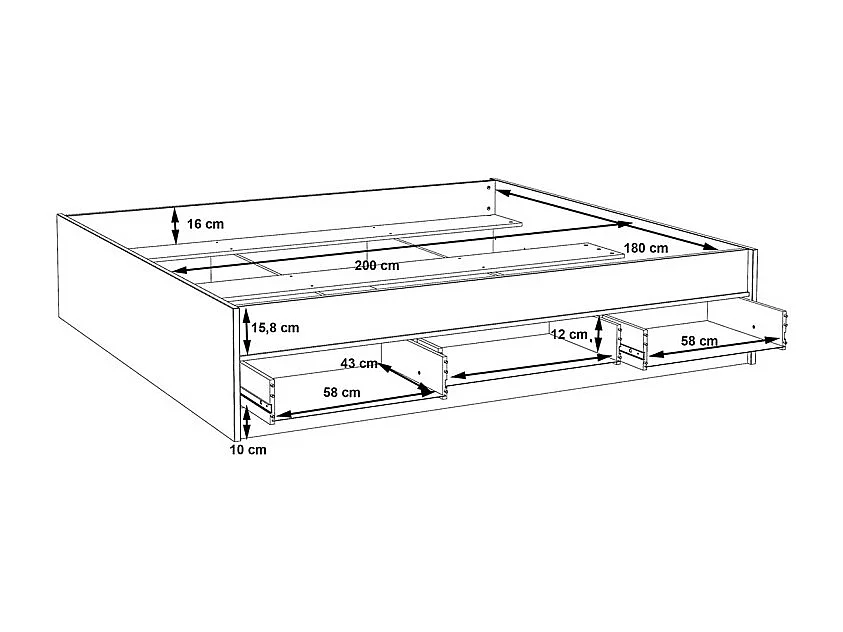 Lit 180 x 200 cm 3 tiroirs décor chêne naturel et blanc mat - ALBANE