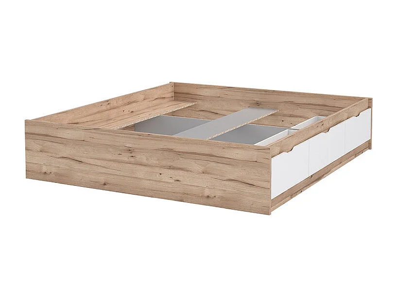 Lit 180 x 200 cm 3 tiroirs décor chêne naturel et blanc mat - ALBANE