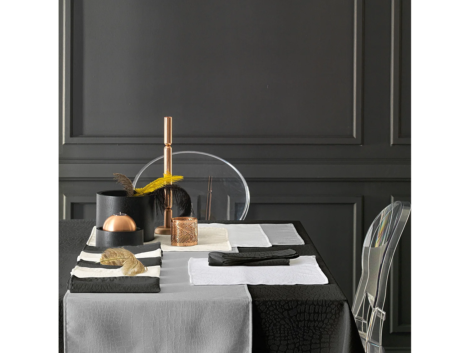 Nappe rectangle 150x200 cm Jacquard 100% polyester LOUNGE noir