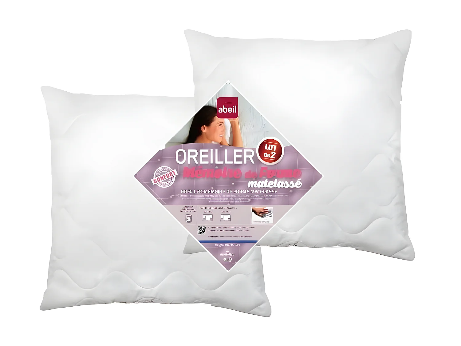 2 gesteppte MemorySchaumKissen 60 x 60 cm – Weiß