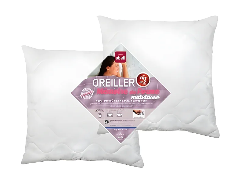 2 gesteppte MemorySchaumKissen 60 x 60 cm – Weiß