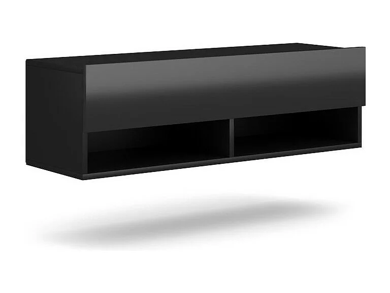 Mueble de TV suspendido diseño CLUJ, 100 cm, 1 puerta y 2 compartimentos, color negro y negro brillante.