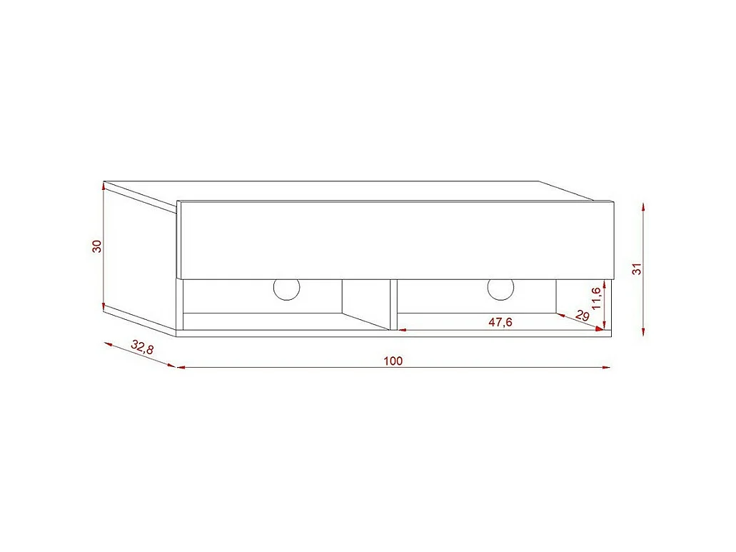 Meuble TV suspendu design CLUJ, 100 cm, 1 porte et 2 niches, coloris noir et noir brillant.