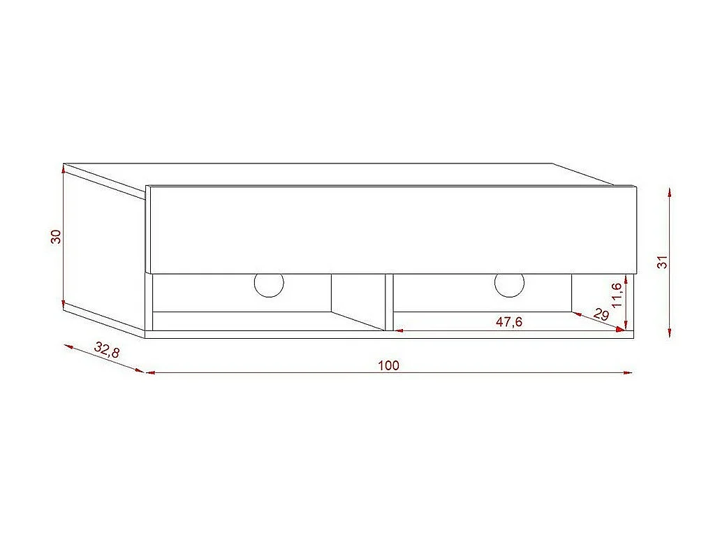 Meuble TV suspendu design CLUJ, 100 cm, 1 porte et 2 niches, coloris noir et noir brillant.