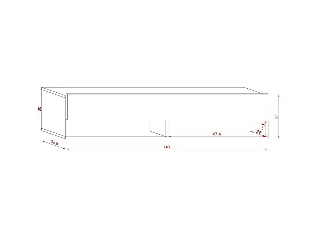 Mueble para TV colgante de diseño CLUJ, 140 cm, 1 puerta y 2 nichos, color negro y negro brillante.