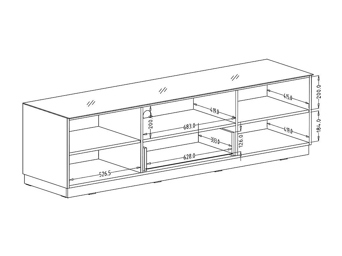 Meuble TV 180cm collection ZANTE avec 2 portes et 1 tiroir. LED incluses. Couleur noir et gris brillant.