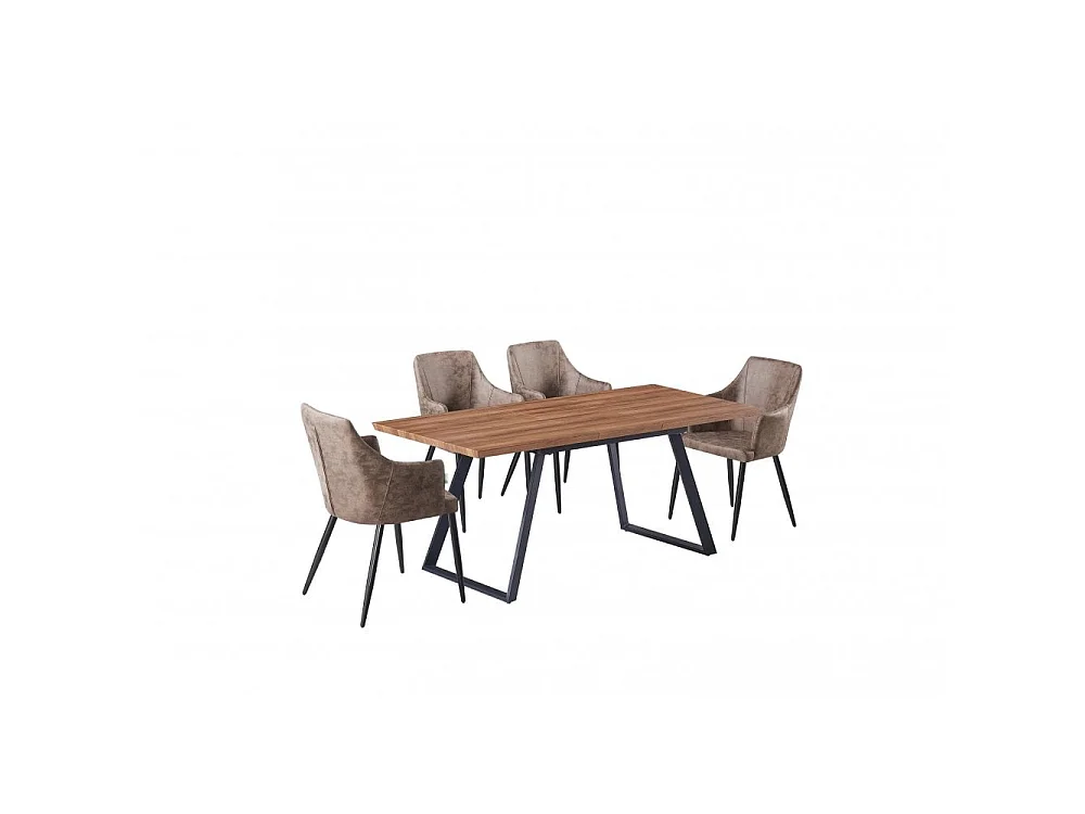 ZARAH TOGA - Table à Manger Coloris Chêne Extensible + 4 Chaises en Simili Cuir Coloris Taupe