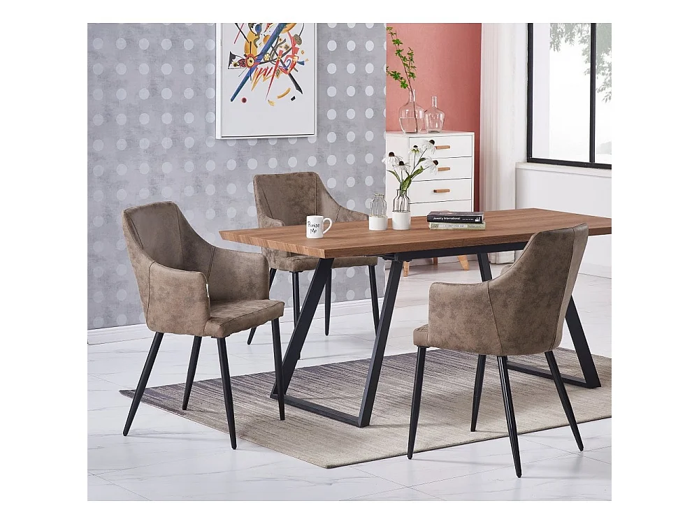 ZARAH TOGA - Table à Manger Coloris Chêne Extensible + 4 Chaises en Simili Cuir Coloris Taupe