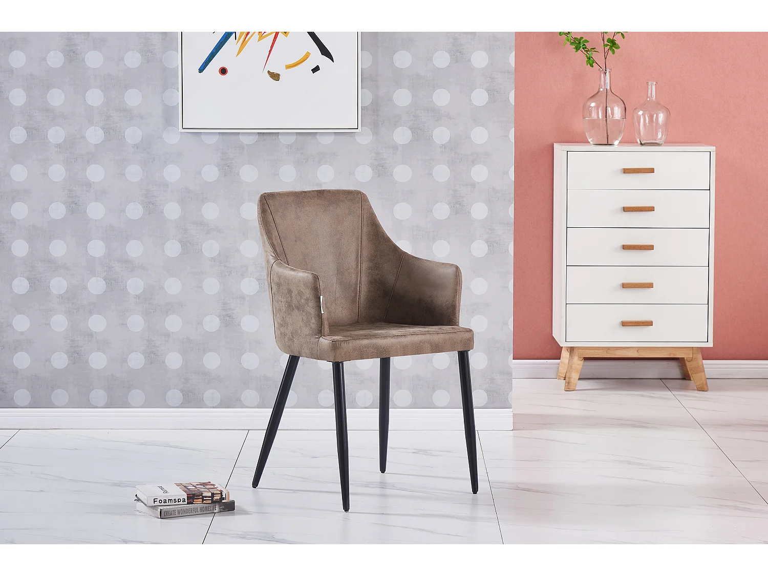 ZARAH TOGA - Table à Manger Coloris Chêne Extensible + 4 Chaises en Simili Cuir Coloris Taupe