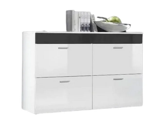 Buffet diseño LOGO, 4 puertas Color blanco brillante y banda gris brillante