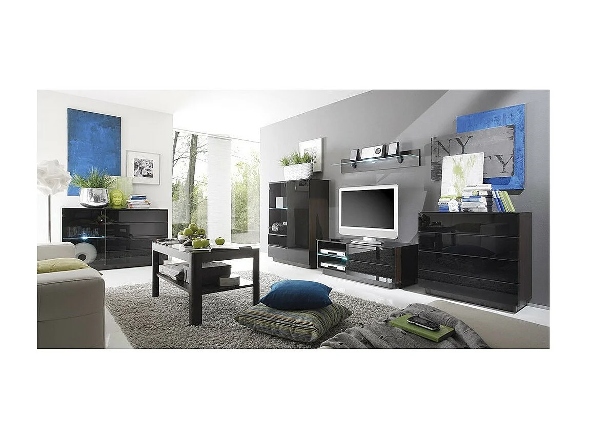 Buffet TONGA 138x87.5x43.5 cm avec 4 tiroirs, 1 porte et LED, coloris wengé