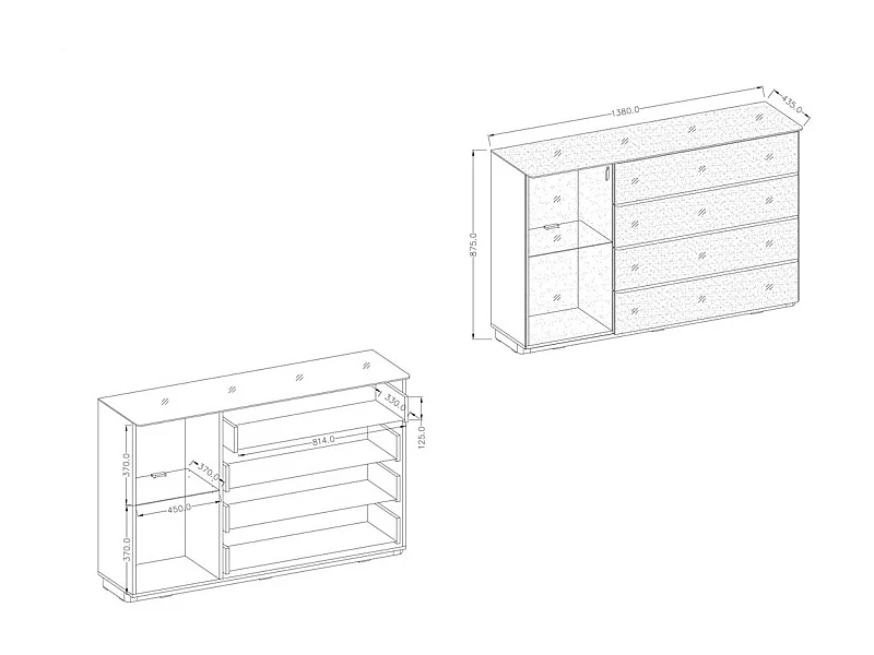 Buffet TONGA 138x87,5x43,5 cm met 4 lades, 1 deur en LED, kleur wengé