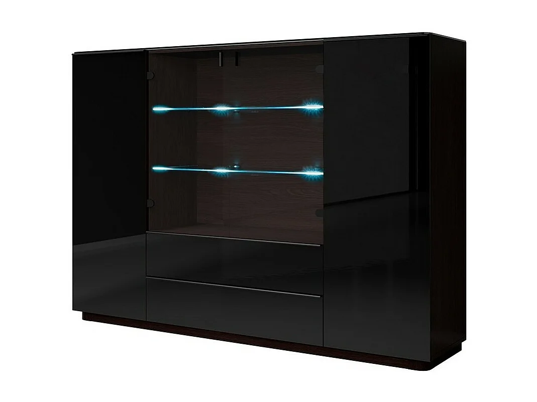 Buffet haut TONGA 187.6x134x43.5 cm avec 4 portes, 2 tiroirs et LED, coloris wengé