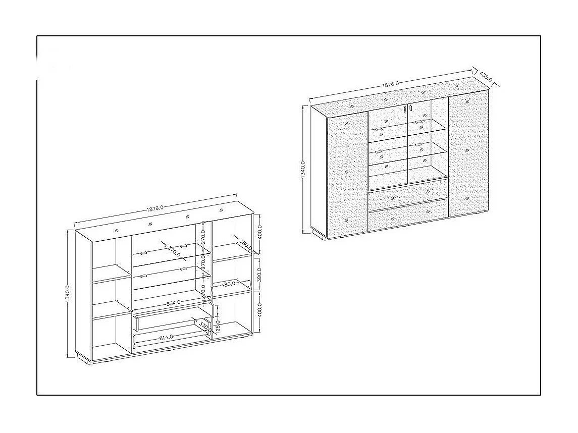 Buffet haut TONGA 187.6x134x43.5 cm avec 4 portes, 2 tiroirs et LED, coloris wengé