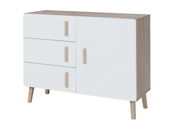 Kleines Sideboard OSLO - Skandinavischer Stil - Farbe Eiche und Weiß - 100 x 78 x 40 cm