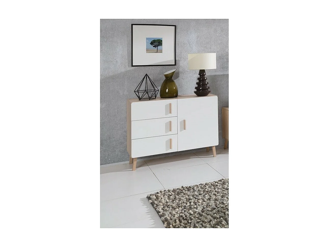 Buffet, aparador, armário OSLO modelo pequeno. Móvel de design estilo ESCANDINAVO. Efeito ultra moderno para a sua sala de estar.