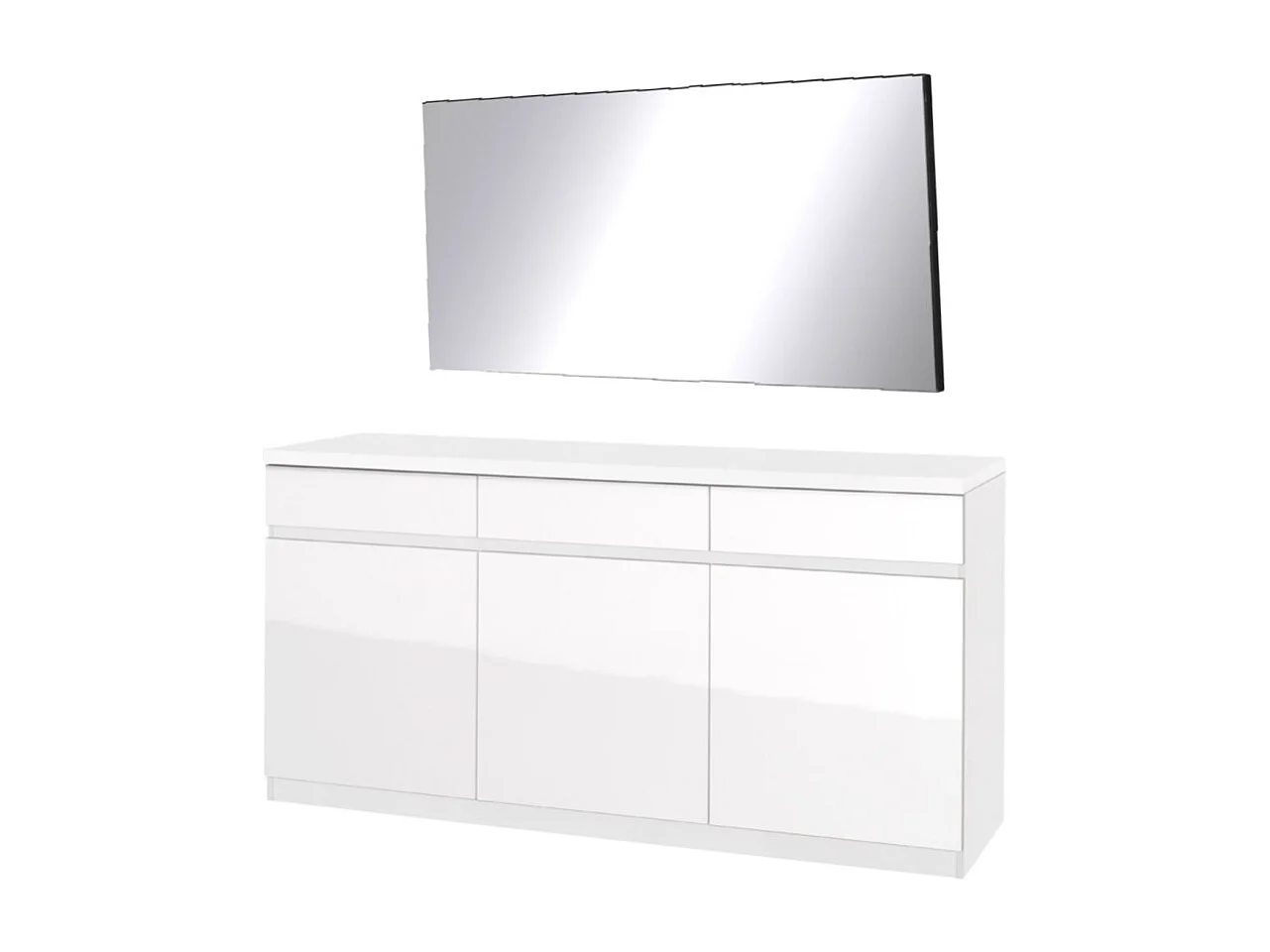 Ensemble buffet 3 portes 3 tiroirs FABIO + miroir – Blanc brillant – Design contemporain