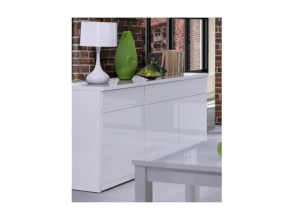 Ensemble buffet 3 portes 3 tiroirs FABIO + miroir – Blanc brillant – Design contemporain