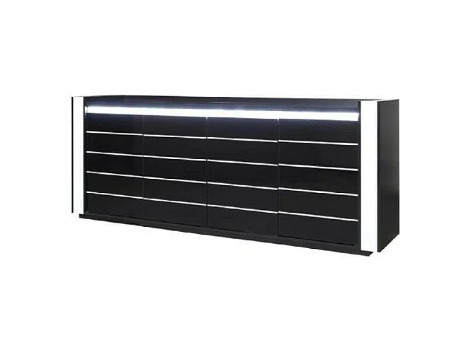 Buffet, aparador, enfilade LINA com LED + 3 x espelhos. Móvel preto e branco, ideal para sua sala de estar ou sala de jantar.