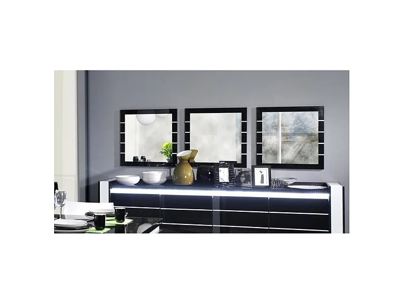 Buffet, aparador, enfilade LINA com LED + 3 x espelhos. Móvel preto e branco, ideal para sua sala de estar ou sala de jantar.