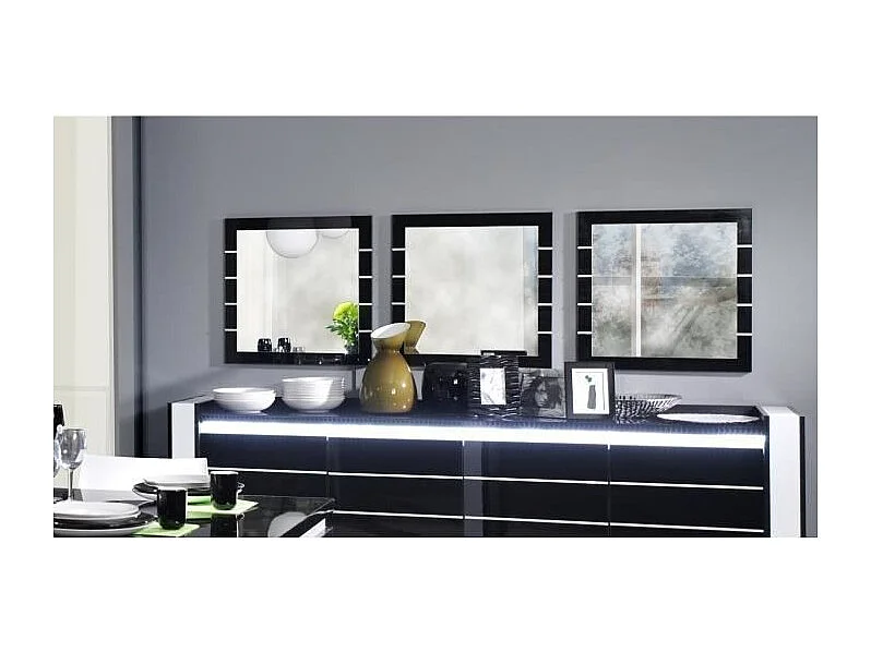 Ensemble buffet LINA avec 3 miroirs coloris noir et blanc
