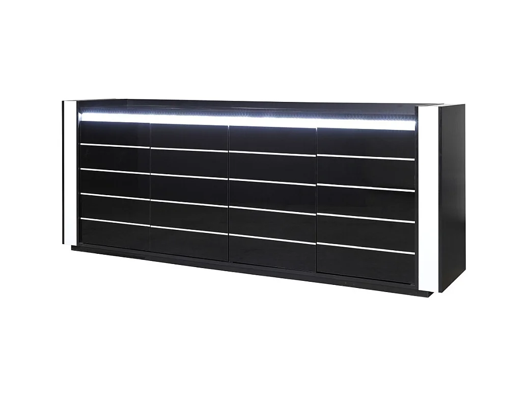 Buffet bahut LINA noir et blanc avec LED – 4 portes