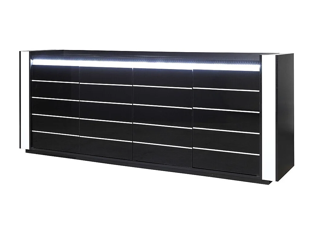 Buffet bahut LINA noir et blanc avec LED – 4 portes