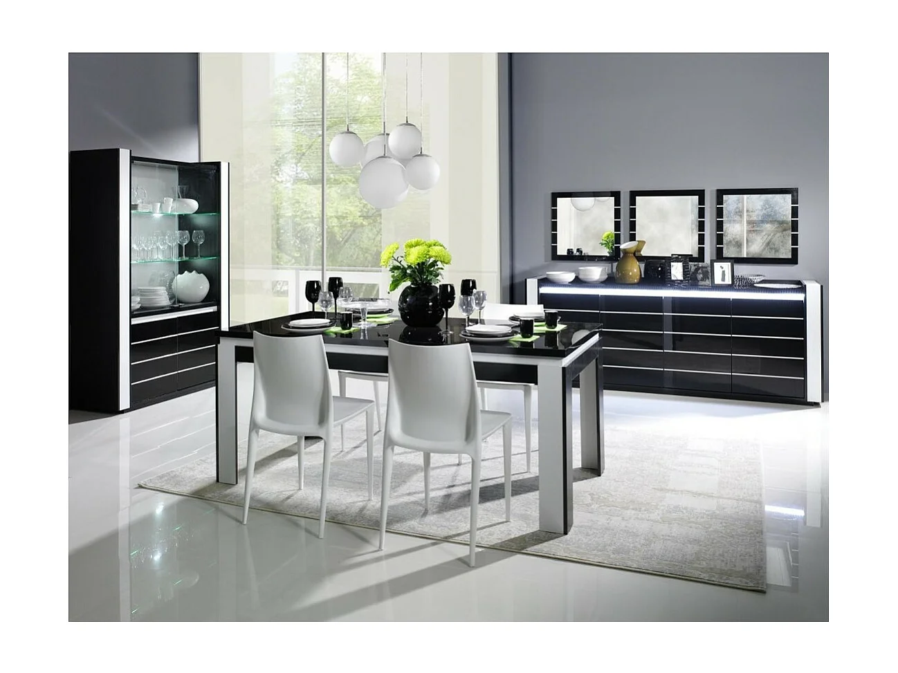 Buffet bahut LINA noir et blanc avec LED – 4 portes