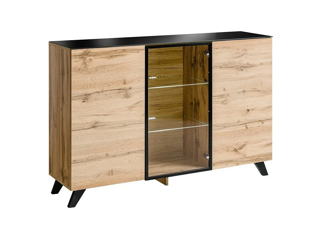 Buffet 3 portes TINO avec LED – Chêne clair et noir – Style scandinave moderne