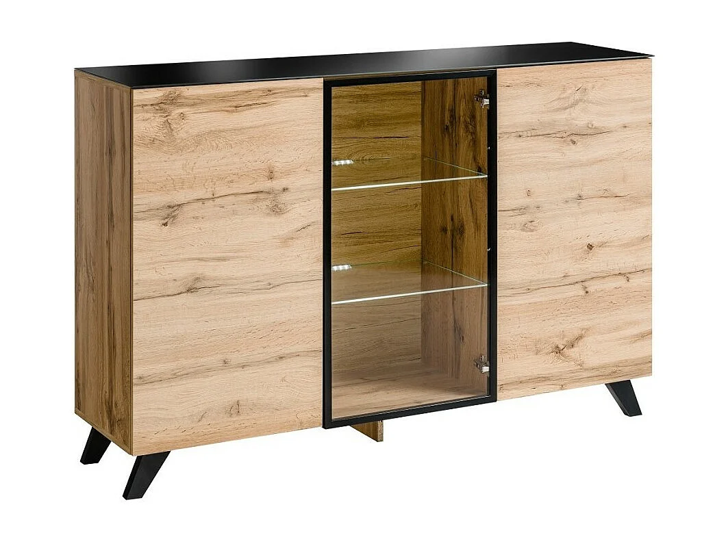 Buffet 3 portes TINO avec LED – Chêne clair et noir – Style scandinave moderne
