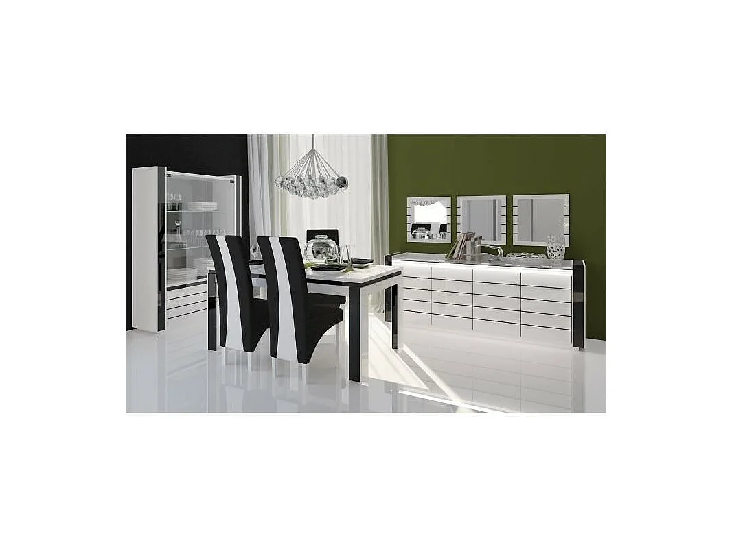 Buffet-Set LINA mit LED und 3 quadratischen Spiegeln in Weiß und Schwarz