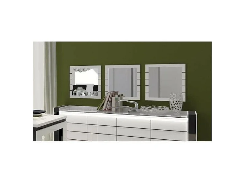 Buffet-Set LINA mit LED und 3 quadratischen Spiegeln in Weiß und Schwarz