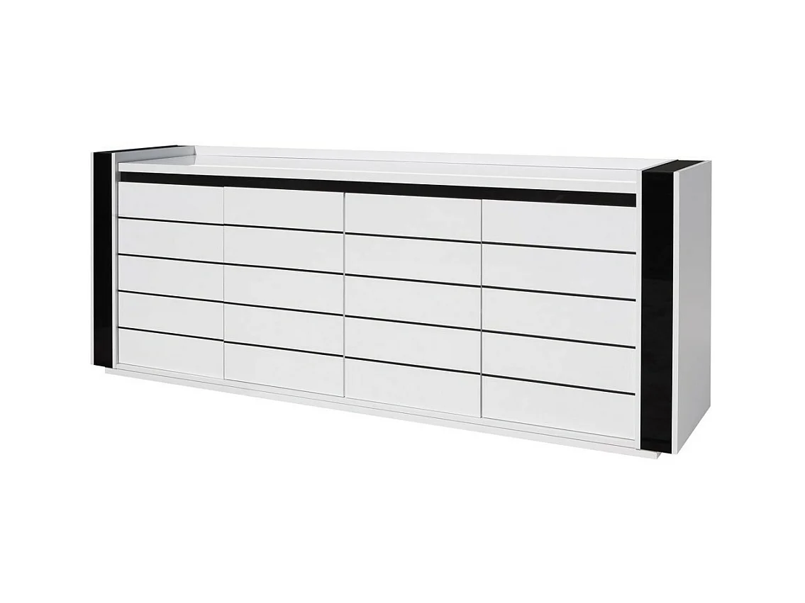 LINA Buffet weiß und schwarz mit LED – 220 x 87 x 50 cm