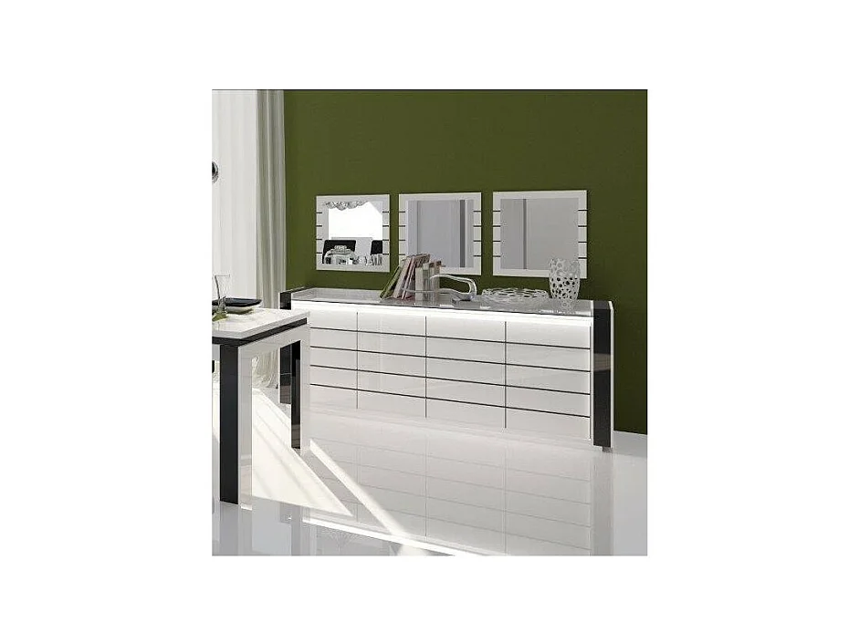 LINA Buffet weiß und schwarz mit LED – 220 x 87 x 50 cm