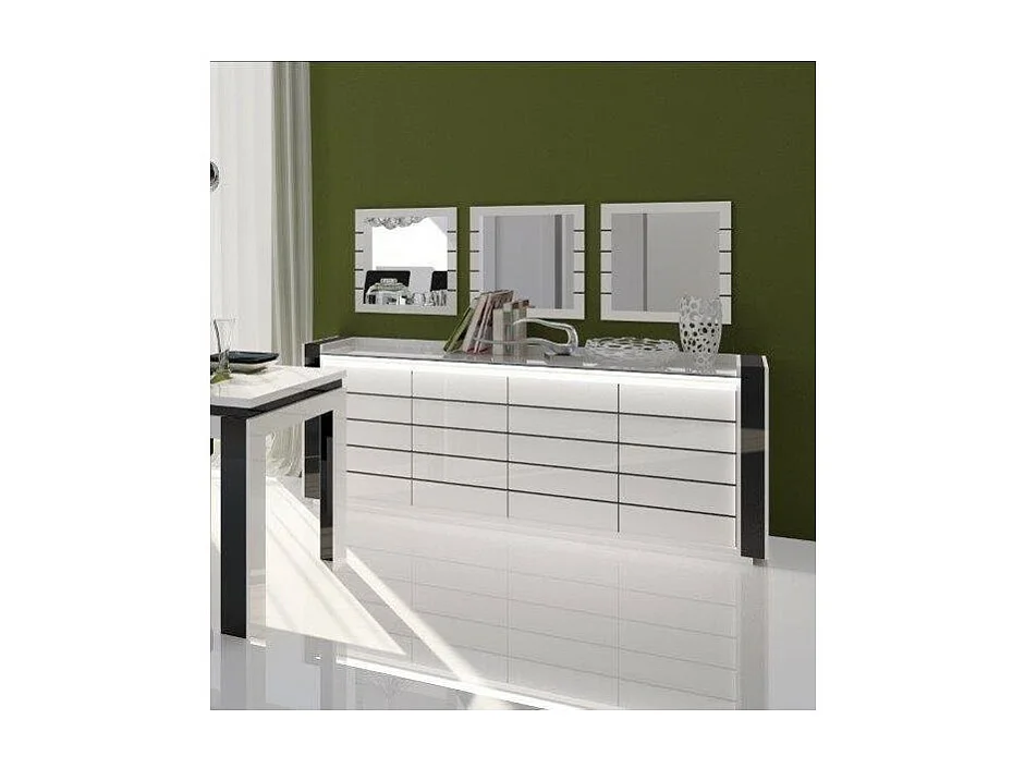 LINA buffet wit en zwart met LED - 220 x 87 x 50 cm