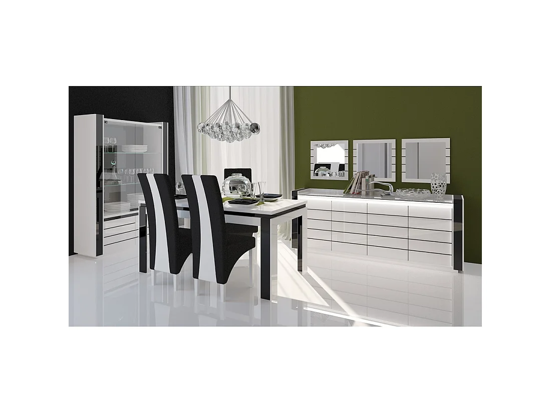 Buffet LINA blanc et noir avec LED – 220 x 87 x 50 cm