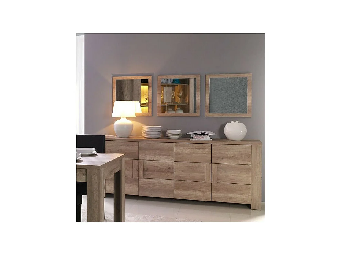 Buffet 4 portes FARRA chêne dab sonoma avec 3 miroirs carrés