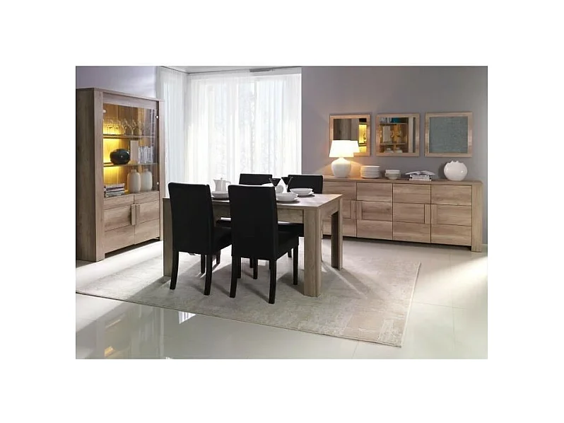Buffet 4 portes FARRA chêne dab sonoma avec 3 miroirs carrés