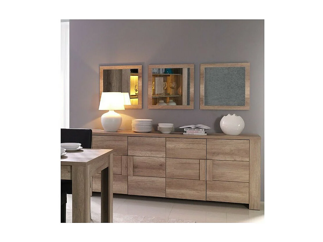 Buffet 4 porte FARRA rovere sonoma con 3 specchi quadrati