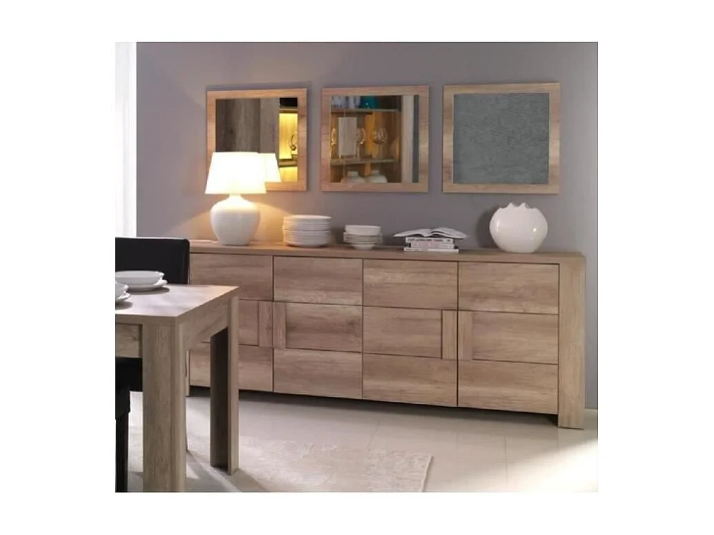 Buffet 4 porte FARRA rovere sonoma con 3 specchi quadrati