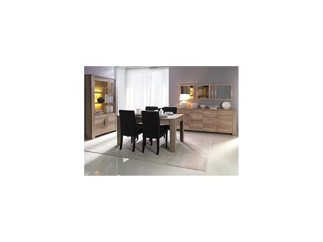 Buffet 4 portes FARRA avec 3 miroirs carrés – Chêne dab sonoma – 216 x 85 x 47 cm