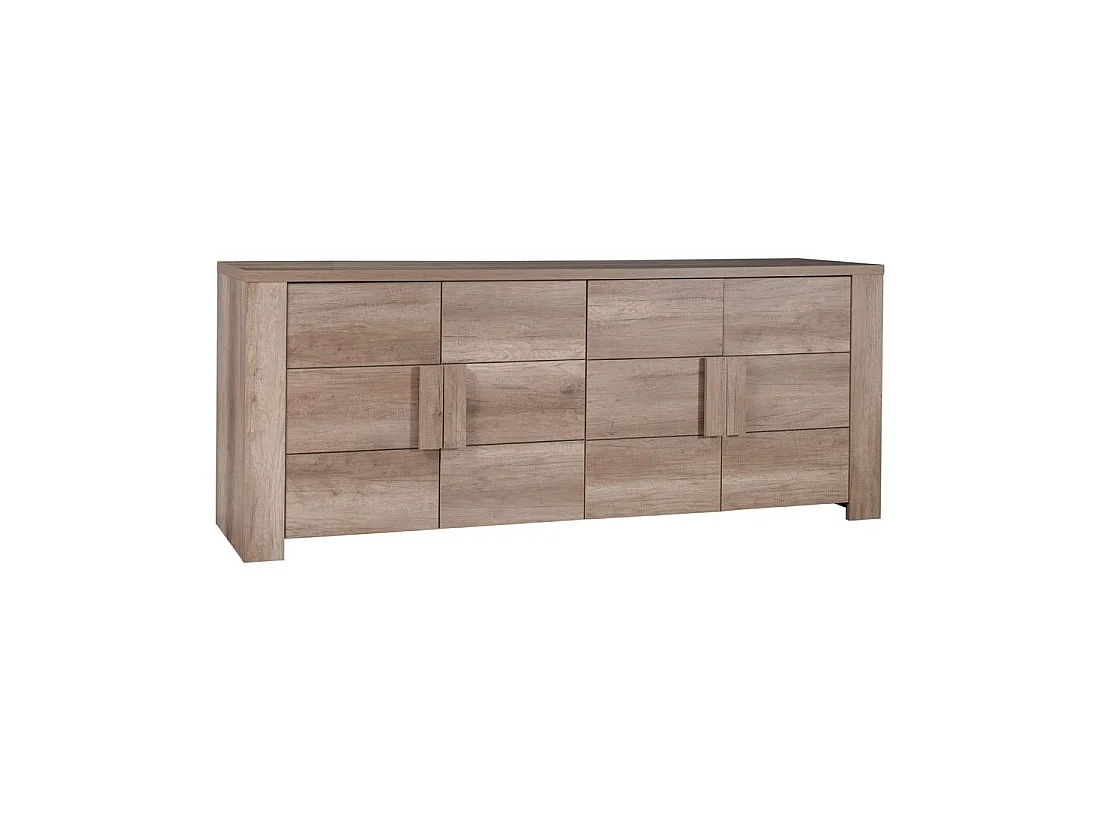 Buffet 4 portes FARRA avec 3 miroirs carrés – Chêne dab sonoma – 216 x 85 x 47 cm