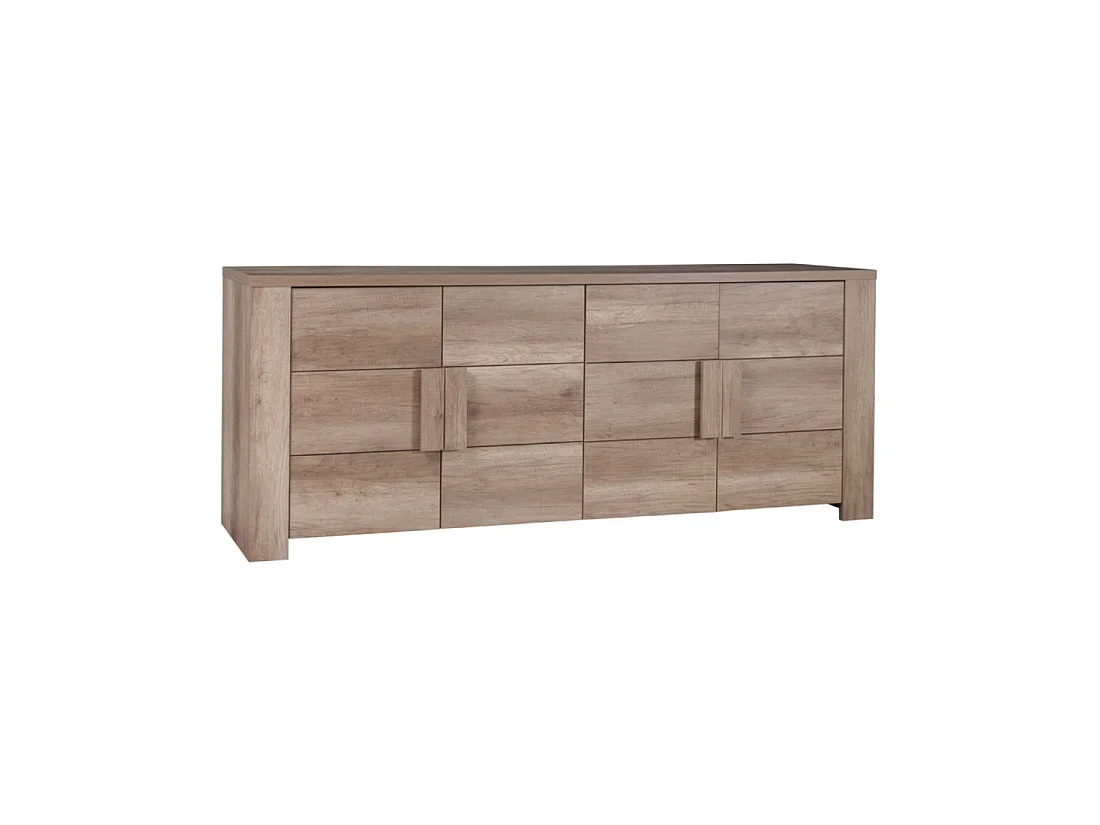 Buffet 4 portes FARRA avec 3 miroirs carrés – Chêne dab sonoma – 216 x 85 x 47 cm