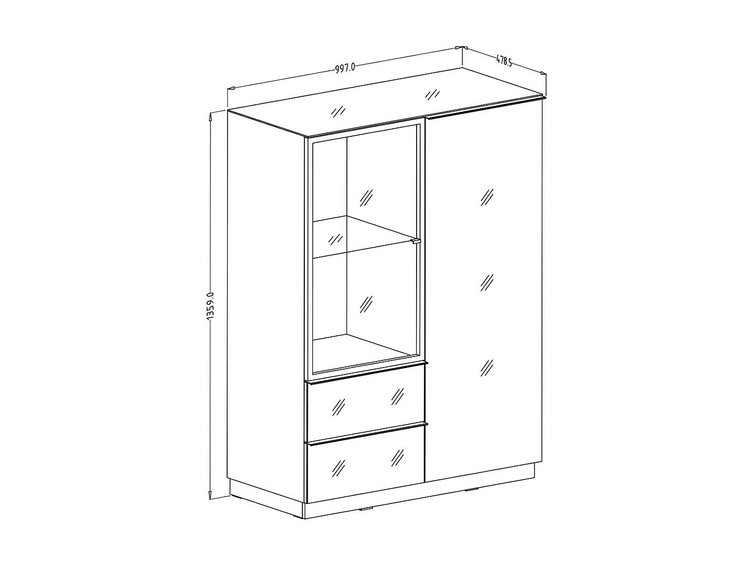 Buffet haut collection ZANTE. LED intégrées. Coloris noir et gris brillant.