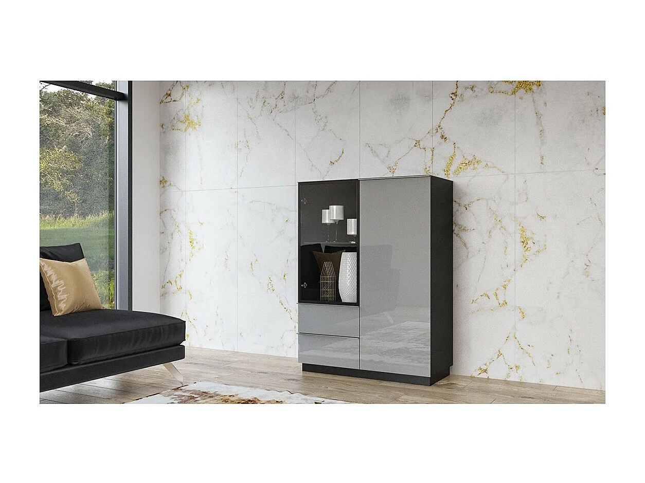 Buffet haut collection ZANTE. LED intégrées. Coloris noir et gris brillant.