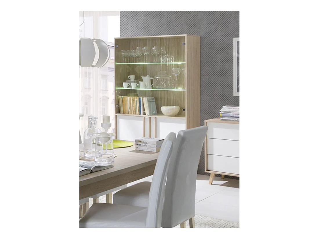 Vitrine, vaisselier, argentier MALMO grand modèle + LED. Meuble type SCANDINAVE idéal pour votre salle à manger