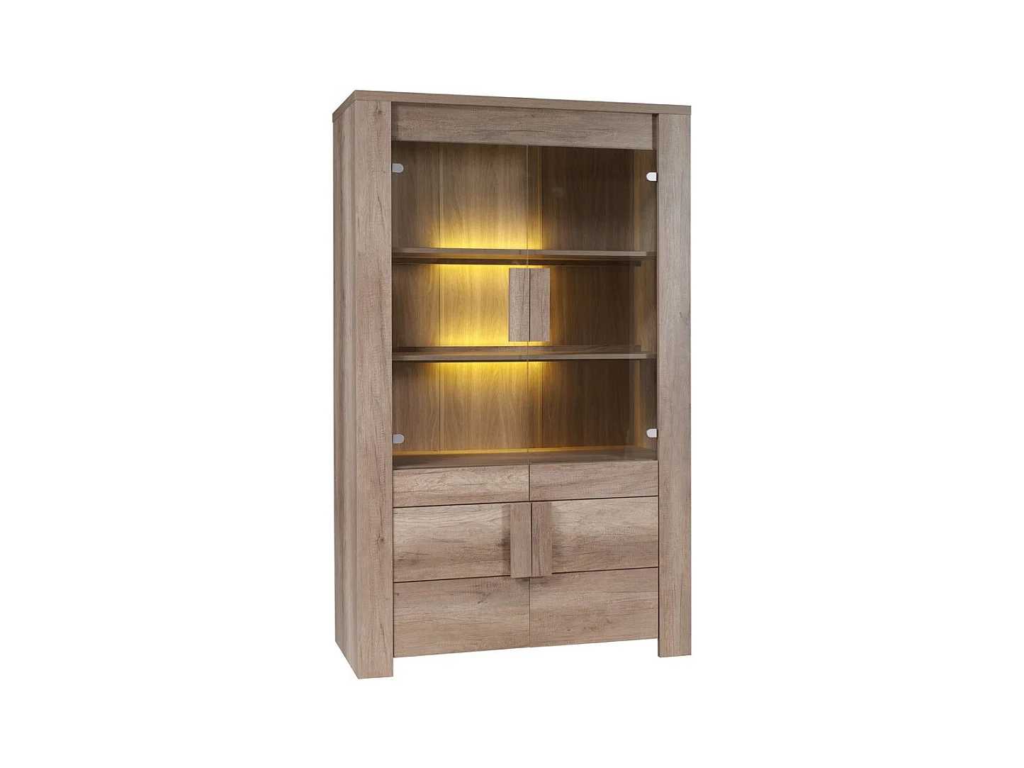 Vitrine met 4 deuren FARRA in canyon eikenkleur met LED