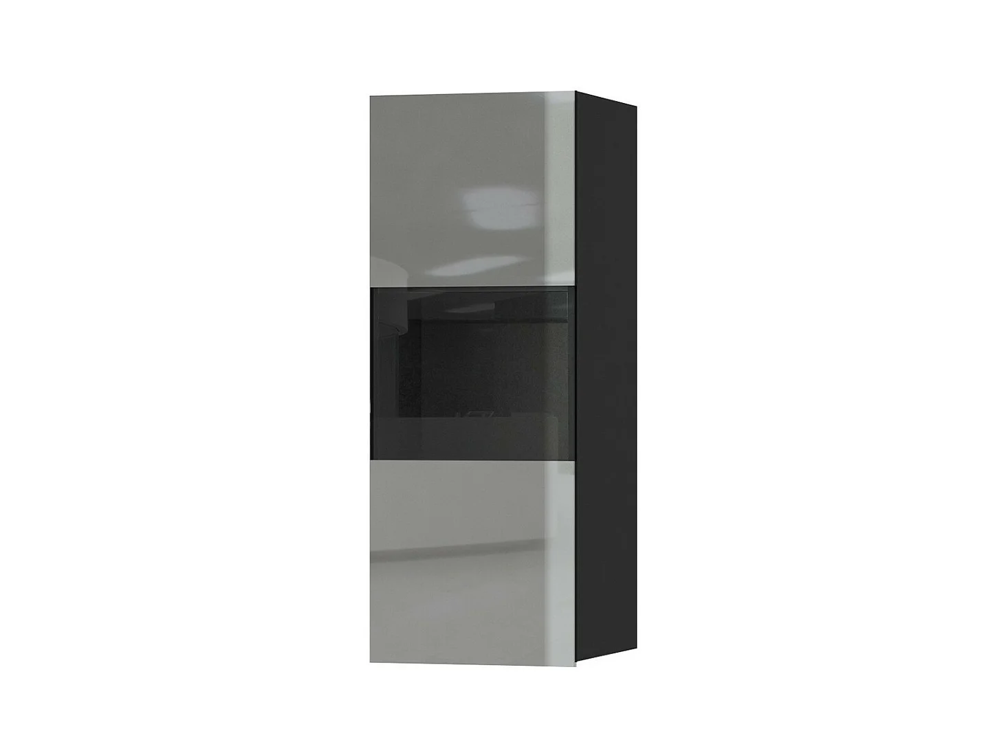 Vitrine suspendue, 1 porte vitrée avec LED intégrée collection ZANTE. Coloris noir et gris brillant.